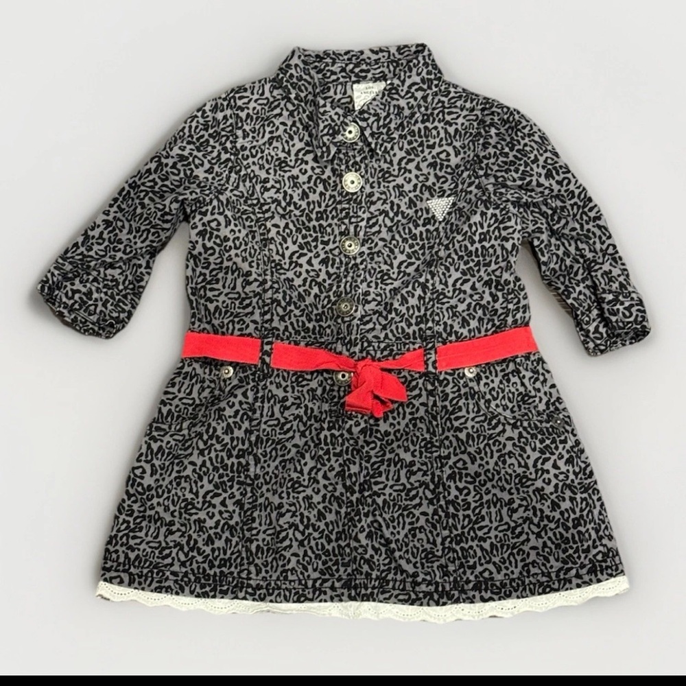 GUESS Los Angeles Cheetah Dress w/ Red Belt Girls 24 Months Y2K Animal Print